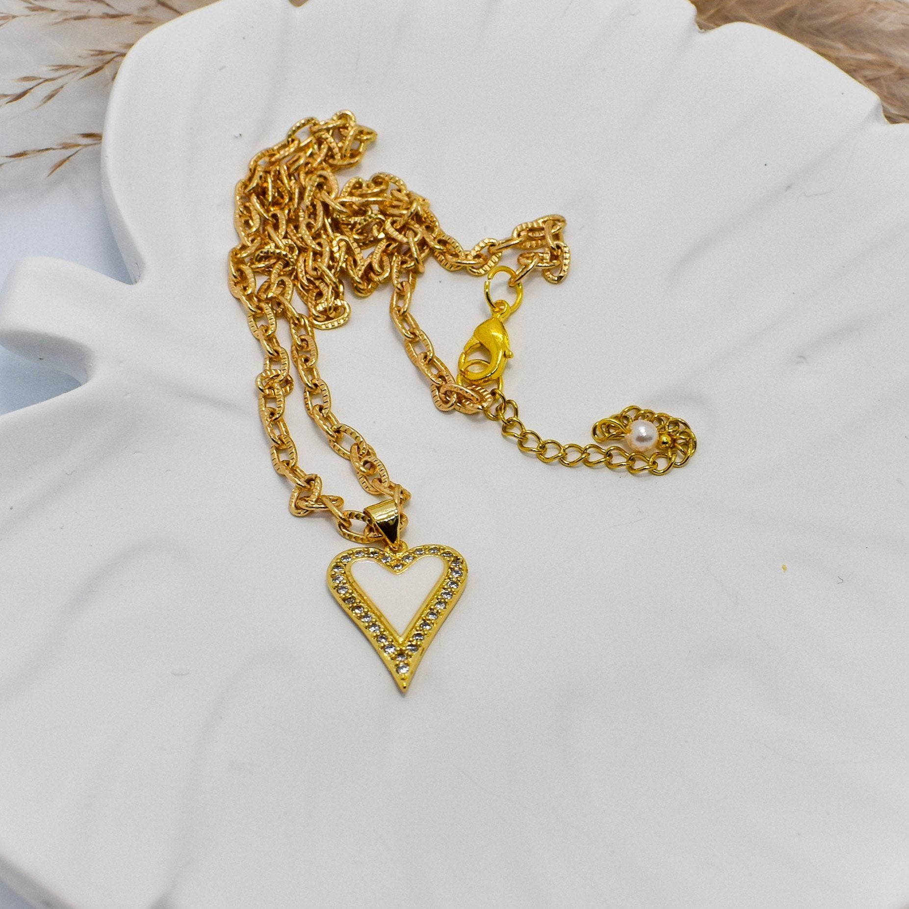 white enamel heart necklaces