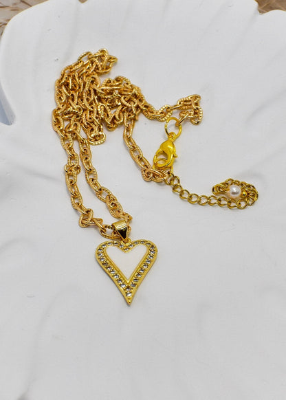 white enamel heart necklaces