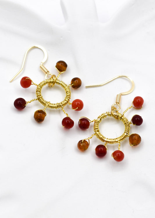 wire wrapped sun agate earrings