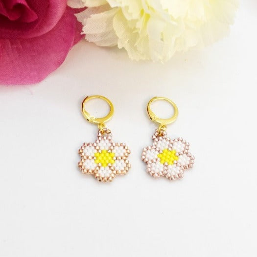 Yellow daisy hoop earrings